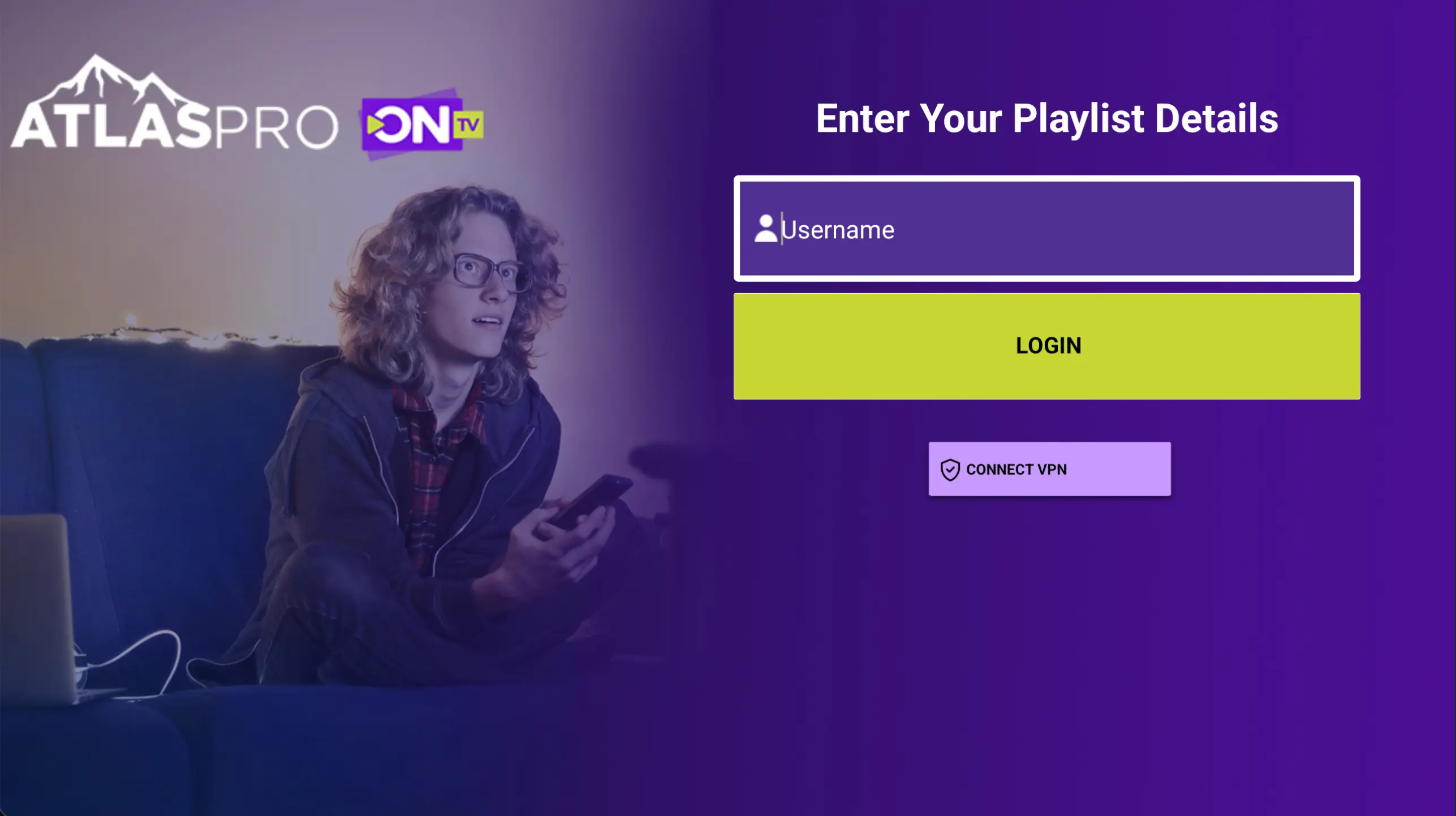 Interface Atlas Pro connexion playlist et codes Xtream